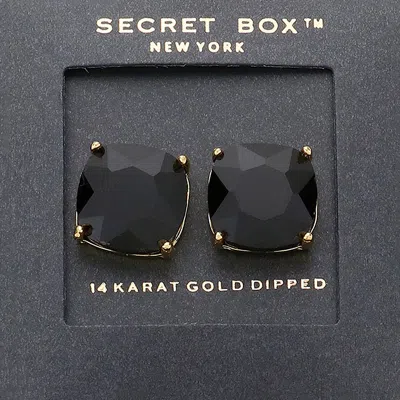 Fashnzfab Secret Box_14k Gold Dipped Rhinestone Stud Earrings In Black