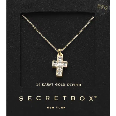Fashnzfab Secret Box_14k Gold Dipped Stone Cross Pendant Necklace