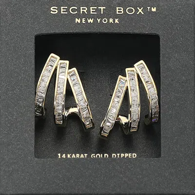 Fashnzfab Secret Box_14k Gold Dipped Stone Embellished Triple Bar Earrings - Gold