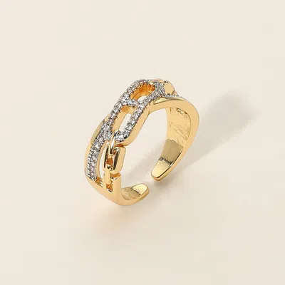 Fashnzfab Secret Box_14k Gold Dipped Stone Paved Chain Link Adjustable Ring - Gold