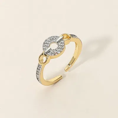 Fashnzfab Secret Box_14k Gold Dipped Stone Paved Circle Accent Link Adjustable Ring - Gold