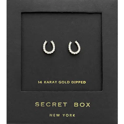 Fashnzfab Secret Box_14k Gold Dipped Stone Paved Horseshoe Stud Earrings