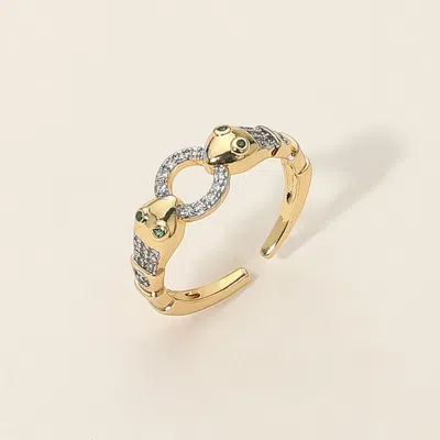 Fashnzfab Secret Box_14k Gold Dipped Stone Paved Twin Snake Ring Accent Adjustable Ring - Gold