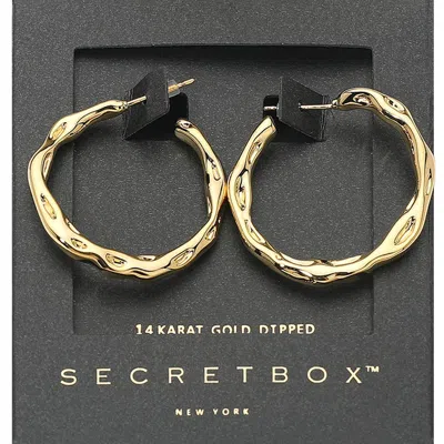 Fashnzfab Secret Box_14k Gold Dipped Textured Hoop Earrings - Gold