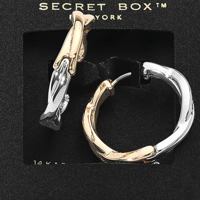 Fashnzfab Secret Box_14k Gold Dipped Twisted Two Tone Huggie Hoop Earrings