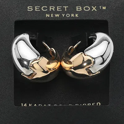 Fashnzfab Secret Box_14k Gold Dipped Two Tone Huggie Hoop Earrings