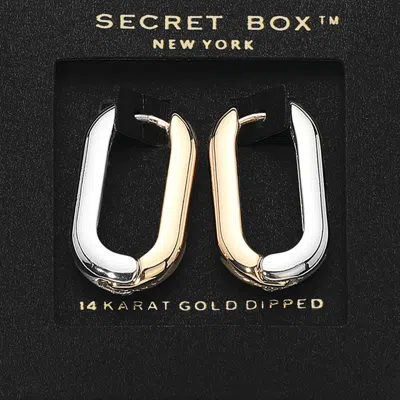 Fashnzfab Secret Box_14k Gold Dipped Two Tone Oval Huggie Hoop Earrings