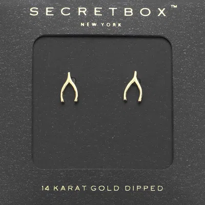 Fashnzfab Secret Box_14k Gold Dipped Wishbone Stud Earrings