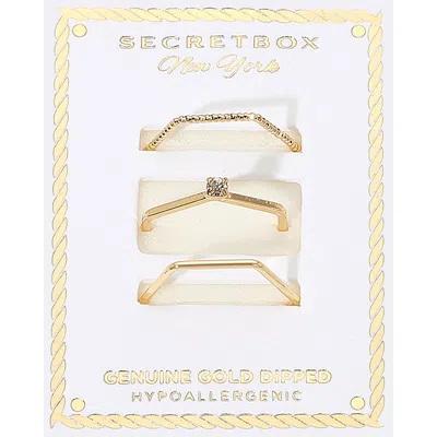 Fashnzfab Secret Box_3pcs Genuine Gold Dipped Dainty Geometric Stackable Fashion Ring Set - Gold