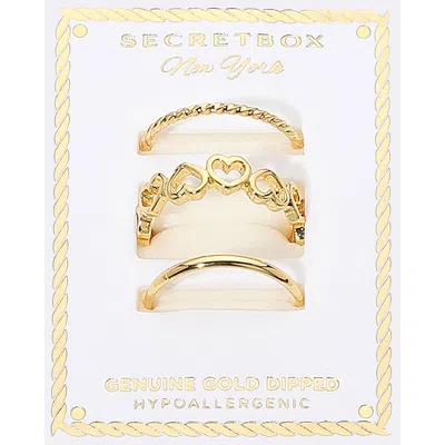 Fashnzfab Secret Box_3pcs Genuine Gold Dipped Heart Band Stackable Fashion Ring Set - Gold