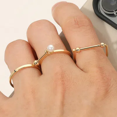 Fashnzfab Secret Box_3pcs Genuine Gold Dipped Pearl Accent Minimalist Stackable Fashion Ring Set - Gold