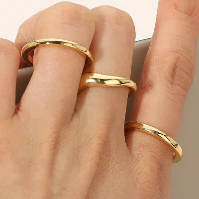 Fashnzfab Secret Box_3pcs Genuine Gold Dipped Smooth Curve Stackable Fashion Ring Set - Gold