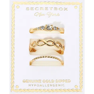 Fashnzfab Secret Box_3pcs Genuine Gold Dipped Stackable Fashion Ring Set - Gold