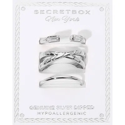 Fashnzfab Secret Box_3pcs Genuine Silver Dipped Baguette Open Leaf Detail Simple Band Stackable Fashion Ring S In Brown