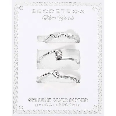 Fashnzfab Secret Box_3pcs Genuine Silver Dipped Minimalist Stackable Fashion Ring Set - Silver In Brown