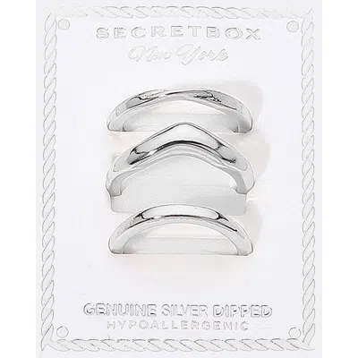 Fashnzfab Secret Box_3pcs Genuine Silver Dipped Smooth Curve Stackable Fashion Ring Set - Silver