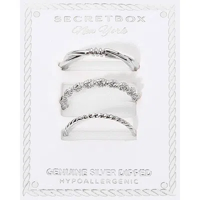 Fashnzfab Secret Box_3pcs Genuine Silver Dipped Textured Stackable Fashion Ring Set - Silver In Metallic