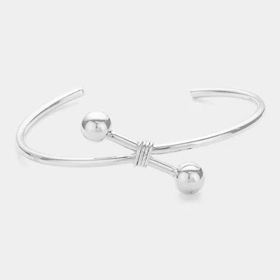 Fashnzfab Secret Box_abstract Brass Metal Ball Pointed Cuff Bracelet Rhodium In Silver