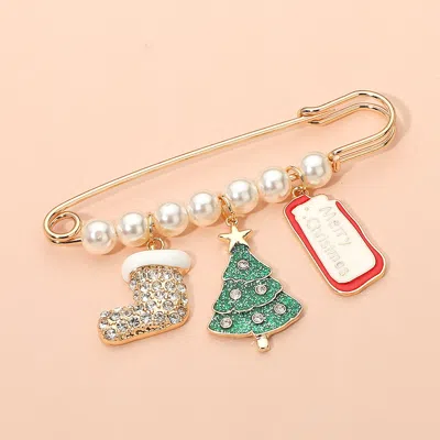 Fashnzfab Secret Box_christmas Charm Pearl Beaded Pin Brooch In Silver