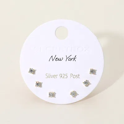 Fashnzfab Secret Box_classic Round Stone Stud Earring Set - Gold In White