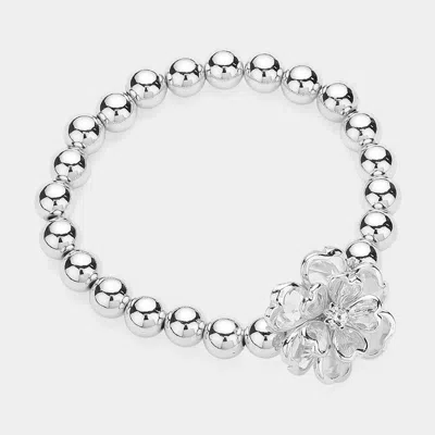 Fashnzfab Secret Box_clear Flower Pendant Pointed Metal Ball Stretch Bracelet Rhodium In Multi