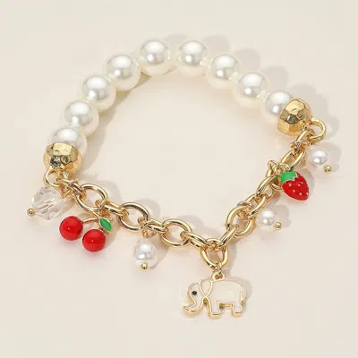 Fashnzfab Secret Box_elephant Cherry Strawberry Charm Pearl Beaded Stretch Bracelet Gold