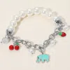 Fashnzfab Secret Box_elephant Cherry Strawberry Charm Pearl Beaded Stretch Bracelet Silver In Silver
