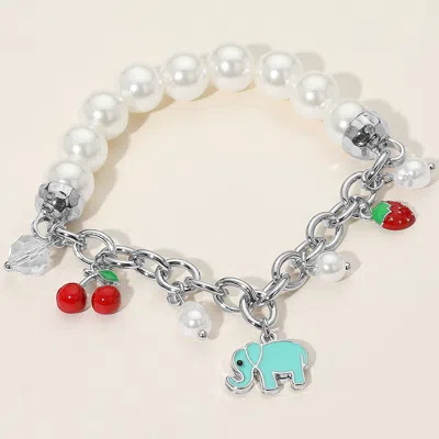 Fashnzfab Secret Box_elephant Cherry Strawberry Charm Pearl Beaded Stretch Bracelet Silver