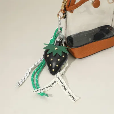 Fashnzfab Secret Box_faux Leather Strawberry Accent Mixed Charm Bag Accessory In Black