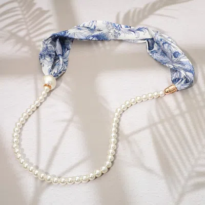 Fashnzfab Secret Box_floral Print Fabric Scarf Pearl Magnetic Necklace In Silver