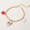 Fashnzfab Secret Box_flower Printed Ceramic Heart Locket Enamel Pearl Heart Charm Metal Ball Beaded Bracelet G In Gold