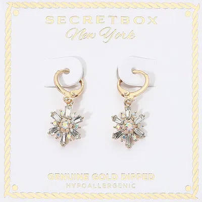 Fashnzfab Secret Box_genuine Gold Dipped Crystal Snowflake Charm Drop Dangle Earrnigs In Silver