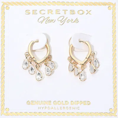 Fashnzfab Secret Box_genuine Gold Dipped Crystal Teardrop Charm Huggie Hoop Earrings In Multi