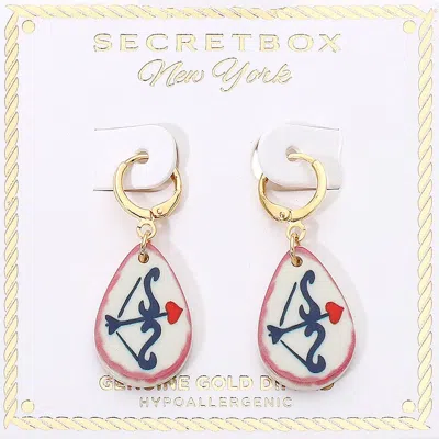Fashnzfab Secret Box_genuine Gold Dipped Cupid Archer Ceramic Teardrop Dangle Huggie Earrings