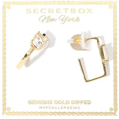 Fashnzfab Secret Box_genuine Gold Dipped Emerald Cut Stone Cluster Accent Square Hoop Earrings