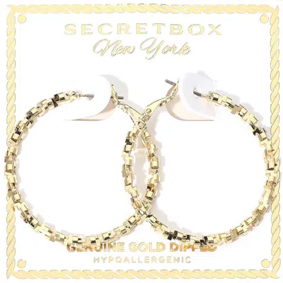 Fashnzfab Secret Box_genuine Gold Dipped Hypoallergenic Geometric Textured Hoop Earrings In Silver