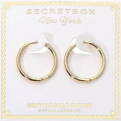 Fashnzfab Secret Box_genuine Gold Dipped Hypoallergenic Rhinestone Paved Huggie Hoop Earrings Gold In Silver