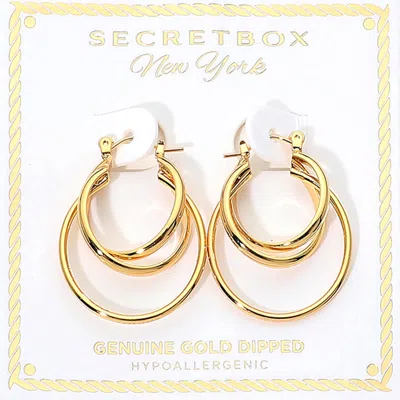 Fashnzfab Secret Box_genuine Gold Dipped Layered Pin Catch Hoop Earrings In Silver