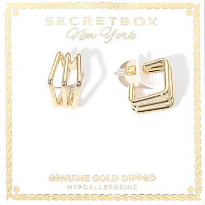 Fashnzfab Secret Box_genuine Gold Dipped Split Square Hoop Earrings