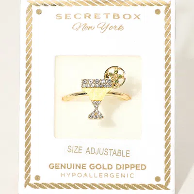 Fashnzfab Secret Box_genuine Gold Dipped Stone Pave Cocktail Glass Accent Adjustable Ring In Silver