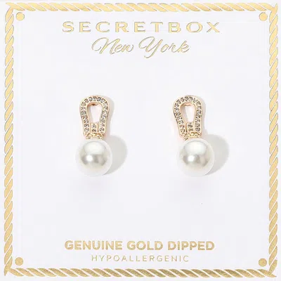Fashnzfab Secret Box_genuine Gold Dipped Stone Pave Geometric Accent Pearl Drop Earrings In Multi