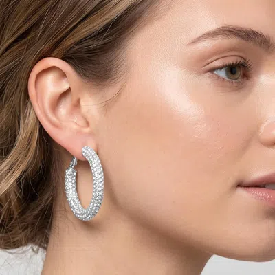 Fashnzfab Secret Box_genuine Silver Dipped Crystal Pave Hoop Earrings In Gold