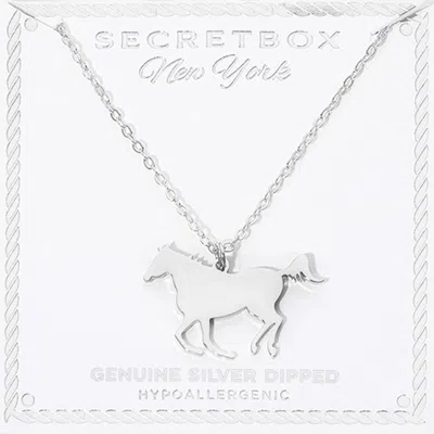 Fashnzfab Secret Box_genuine Silver Dipped Horse Pendant Necklace In Gray