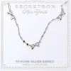 Fashnzfab Secret Box_genuine Silver Dipped Hypoallergenic Bow Charm Link Station Necklace In Metallic