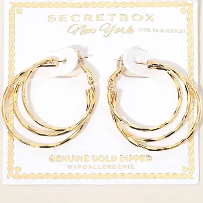 Fashnzfab Secret Box_genuine Silver Dipped Hypoallergenic Triple Layered Hoop Earrings In Gold