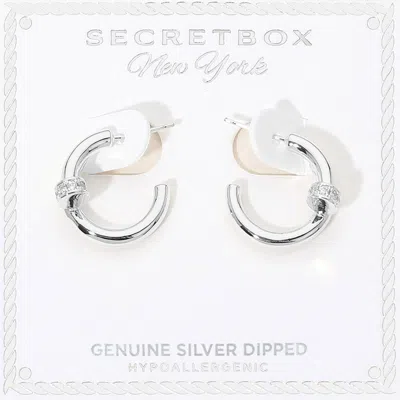 Fashnzfab Secret Box_genuine Silver Dipped Stone Pave Mini Nail Hoop Earrings Silver
