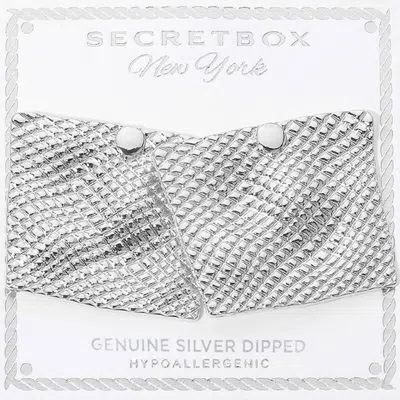 Fashnzfab Secret Box_genuine Silver Dipped Textured Metal Sculpted Panel Earrings In Metallic