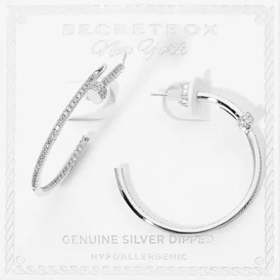 Fashnzfab Secret Box_genuine Silver Dipper Rhinestone Pave Nail Hoop Earrings
