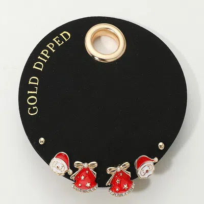 Fashnzfab Secret Box_gold Dipped Enamel Santa Gift Bag Stud Earring Set In Red