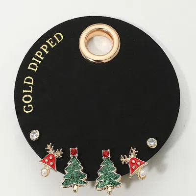 Fashnzfab Secret Box_gold Dipped Reindeer Pearl Heat Christmas Tree Stud Earring Set In Multi